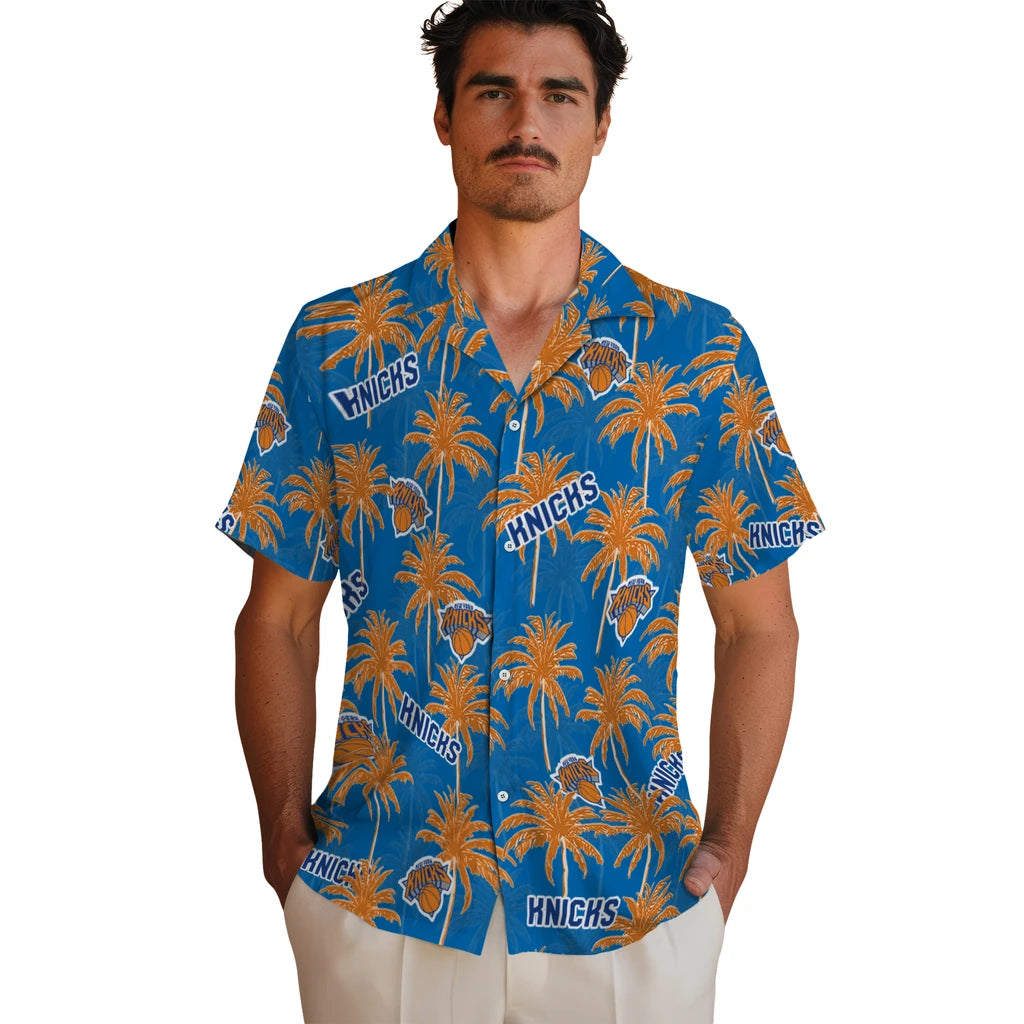 New York Knicks Hawaiian Shirt - Palm Tree Motif | Hula Hawaiian Shirts