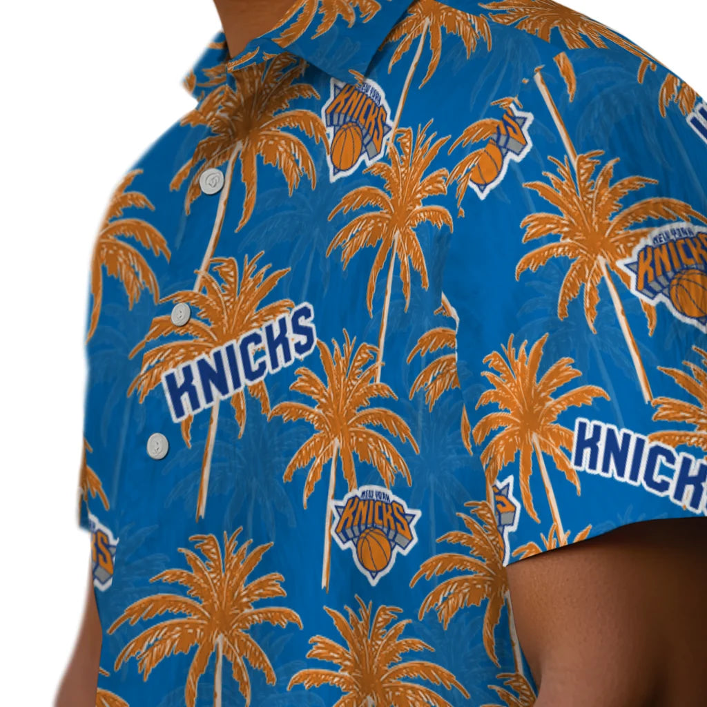 New York Knicks Hawaiian Shirt - Palm Tree Motif | Hula Hawaiian Shirts