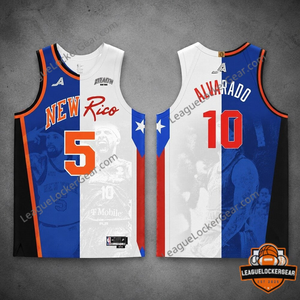 New York Knicks Puerto Rico Jose Alvarado Stealth Basketball Jersey - LeagueLockerGear