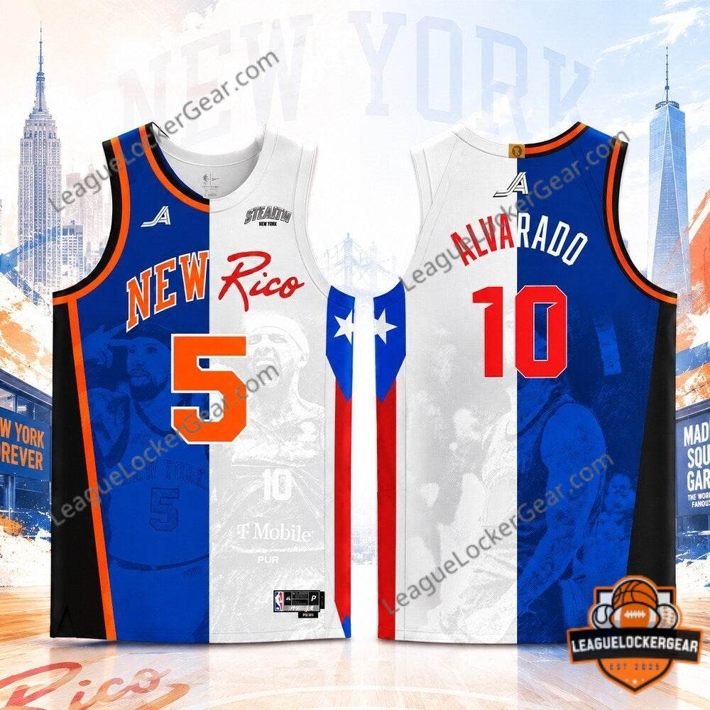 New York Knicks Puerto Rico Jose Alvarado Stealth Basketball Jersey - LeagueLockerGear