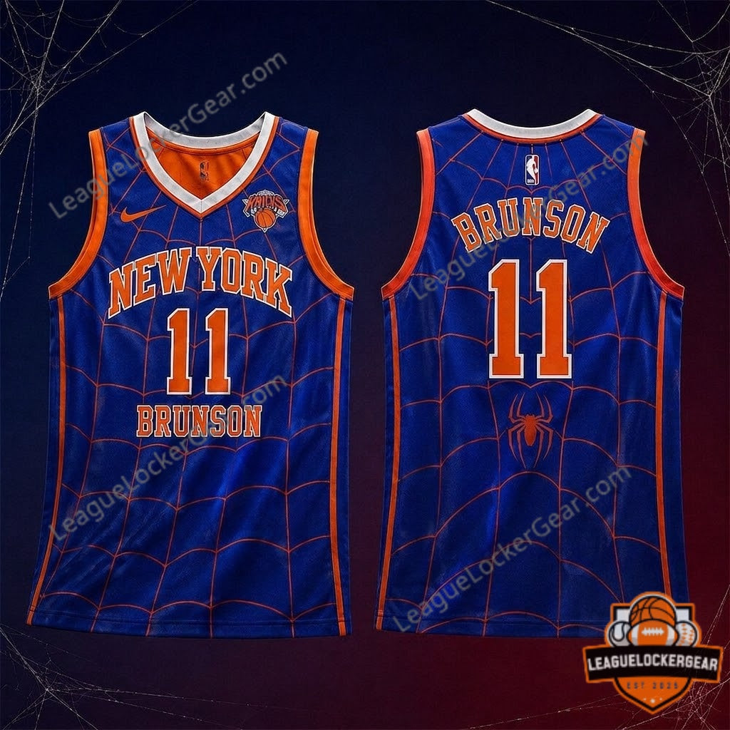 New York Knicks Jalen Brunson Spider-Man Basketball Jersey - LeagueLockerGear