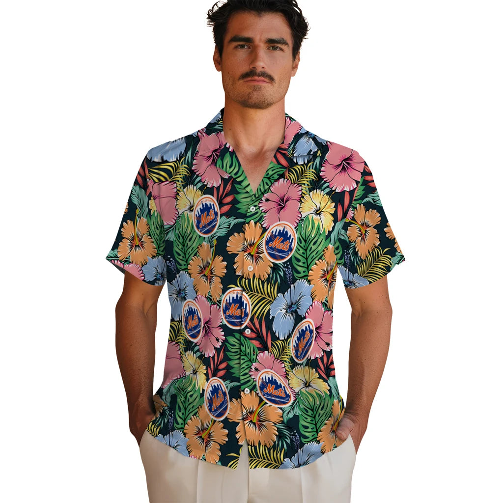 New York Mets Hawaiian Shirt - Brilliant Hibiscus Garden | Hula Hawaiian Shirts