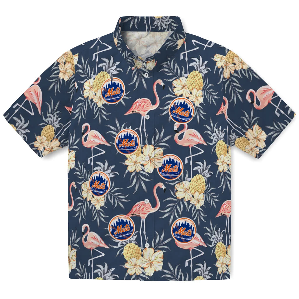 New York Mets Hawaiian Shirt - Flamingo Hibiscus | Hula Hawaiian Shirts