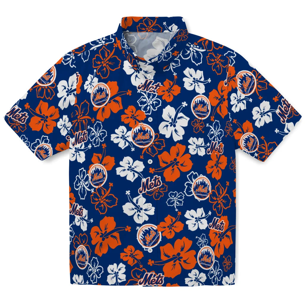 New York Mets Hawaiian Shirt - Hibiscus Flower Design | Hula Hawaiian Shirts