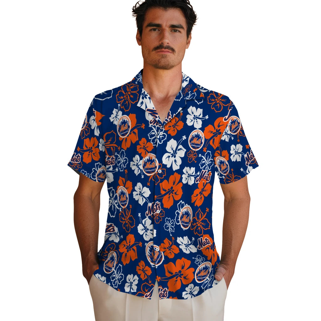 New York Mets Hawaiian Shirt - Hibiscus Flower Design | Hula Hawaiian Shirts