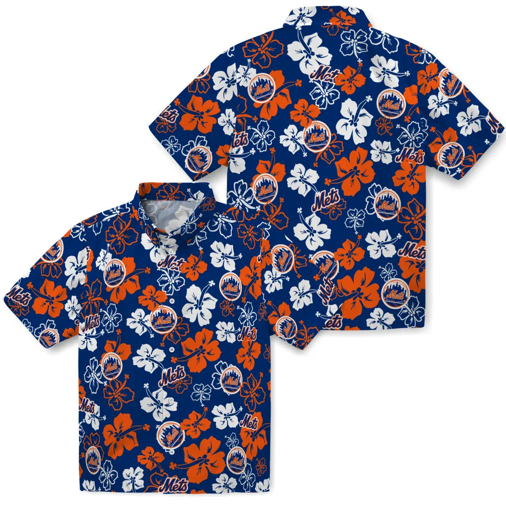 New York Mets Hawaiian Shirt - Hibiscus Flower Design | Hula Hawaiian Shirts
