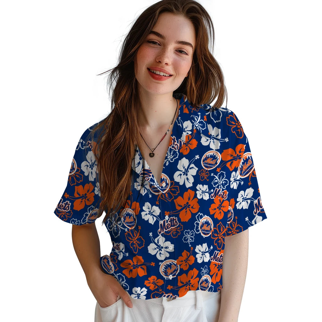 New York Mets Hawaiian Shirt - Hibiscus Flower Design | Hula Hawaiian Shirts