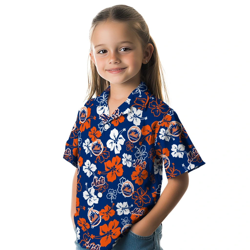 New York Mets Hawaiian Shirt - Hibiscus Flower Design | Hula Hawaiian Shirts