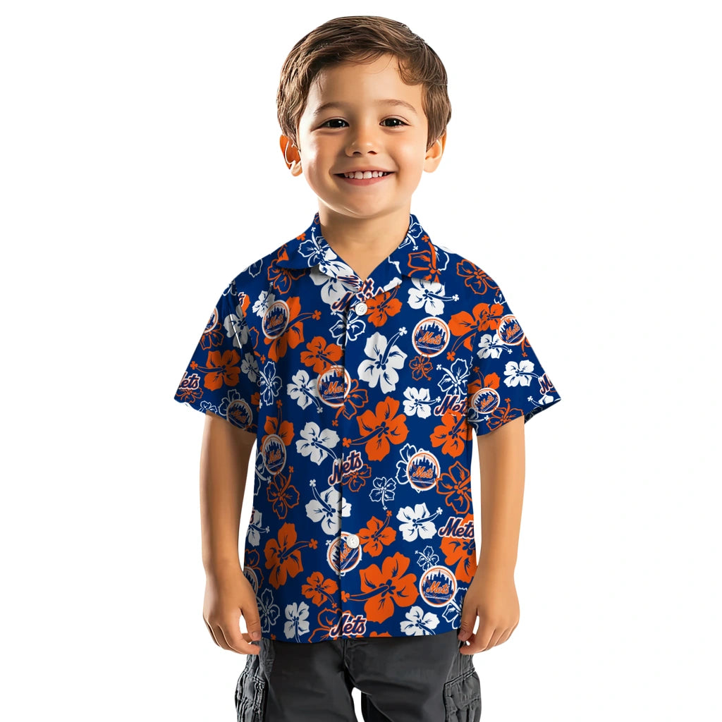 New York Mets Hawaiian Shirt - Hibiscus Flower Design | Hula Hawaiian Shirts