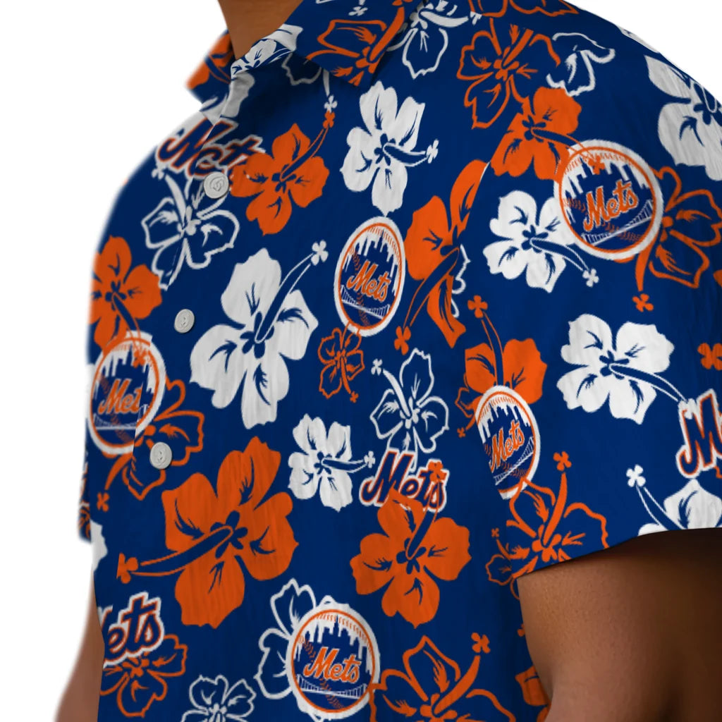 New York Mets Hawaiian Shirt - Hibiscus Flower Design | Hula Hawaiian Shirts