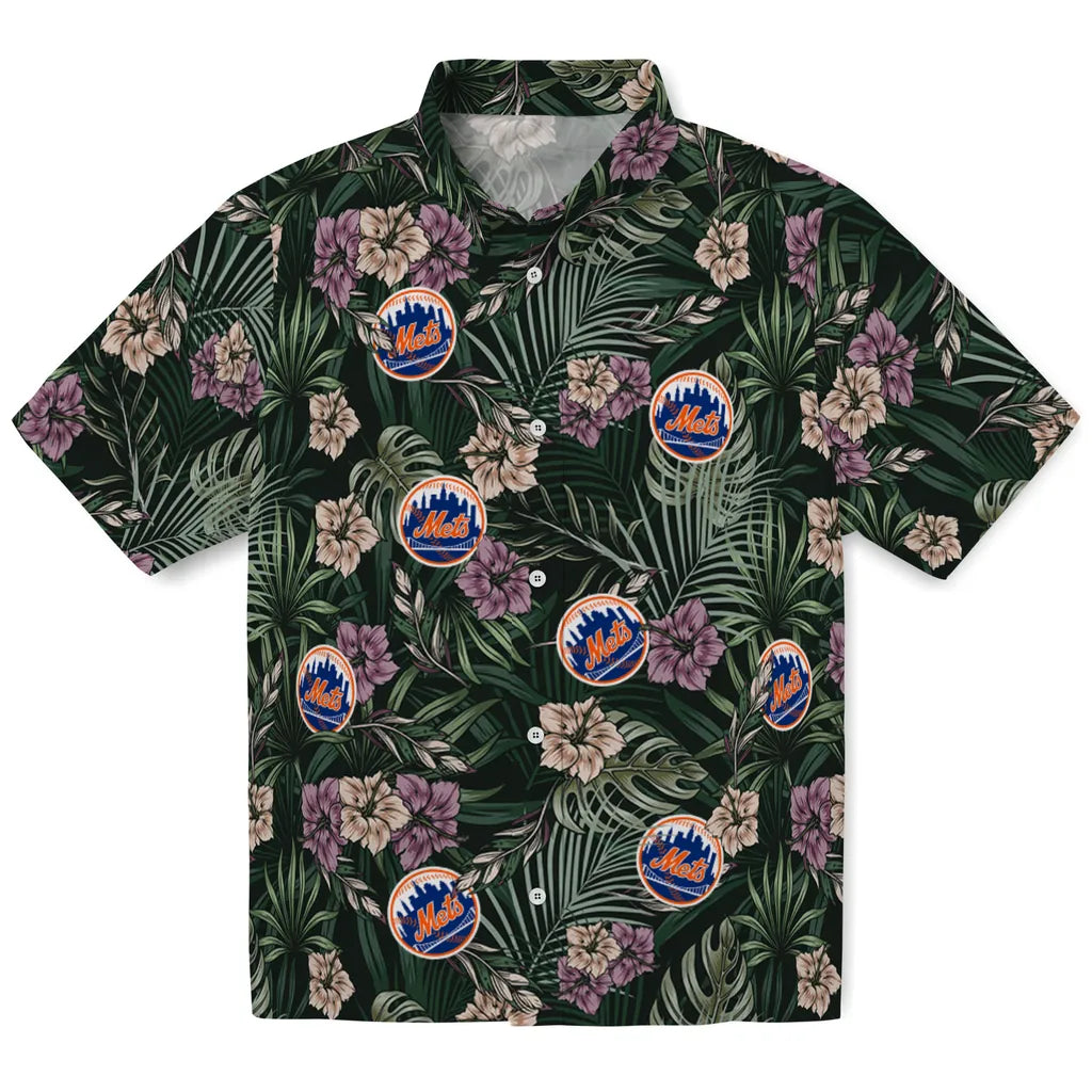 New York Mets Hawaiian Shirt - Hibiscus Leaves Pattern | Hula Hawaiian Shirts