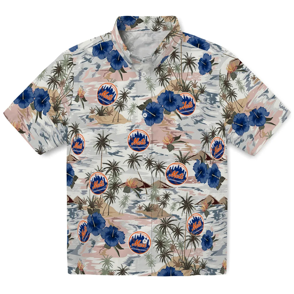 New York Mets Hawaiian Shirt - Hibiscus Seaside | Hula Hawaiian Shirts