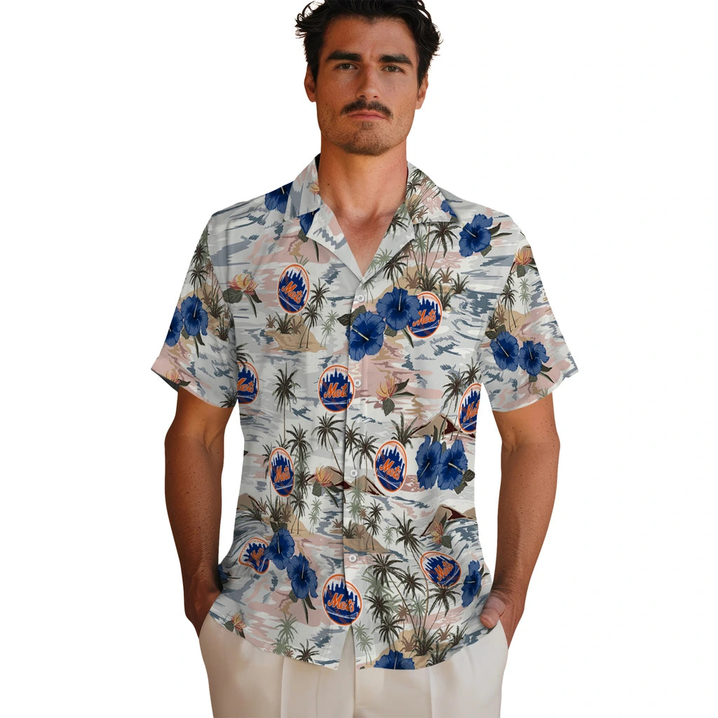 New York Mets Hawaiian Shirt - Hibiscus Seaside | Hula Hawaiian Shirts