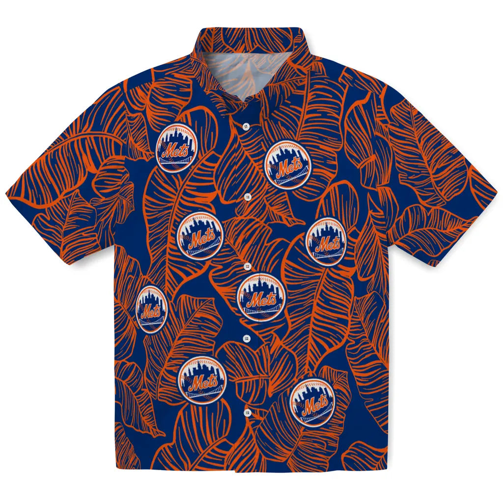 New York Mets Hawaiian Shirt - Leaf Outline | Hula Hawaiian Shirts