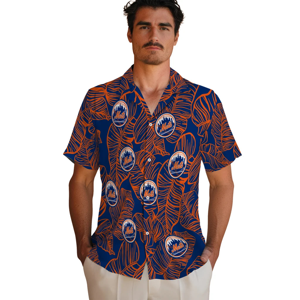 New York Mets Hawaiian Shirt - Leaf Outline | Hula Hawaiian Shirts