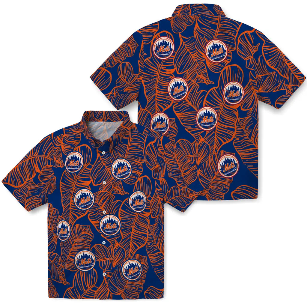 New York Mets Hawaiian Shirt - Leaf Outline | Hula Hawaiian Shirts