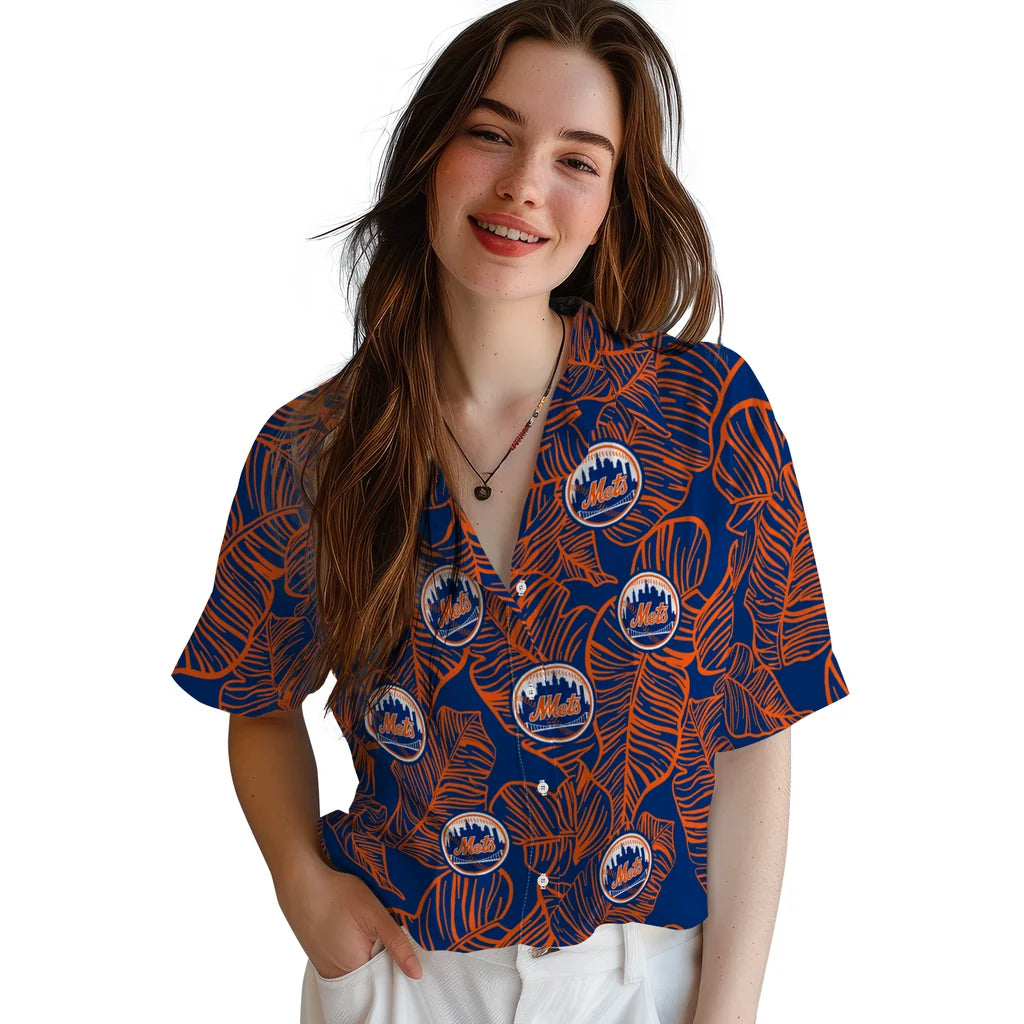 New York Mets Hawaiian Shirt - Leaf Outline | Hula Hawaiian Shirts