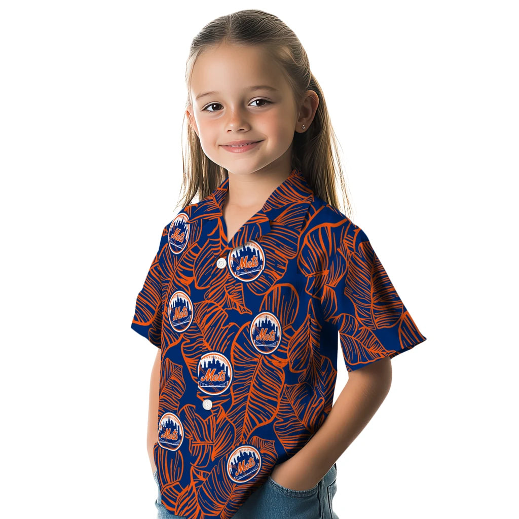 New York Mets Hawaiian Shirt - Leaf Outline | Hula Hawaiian Shirts