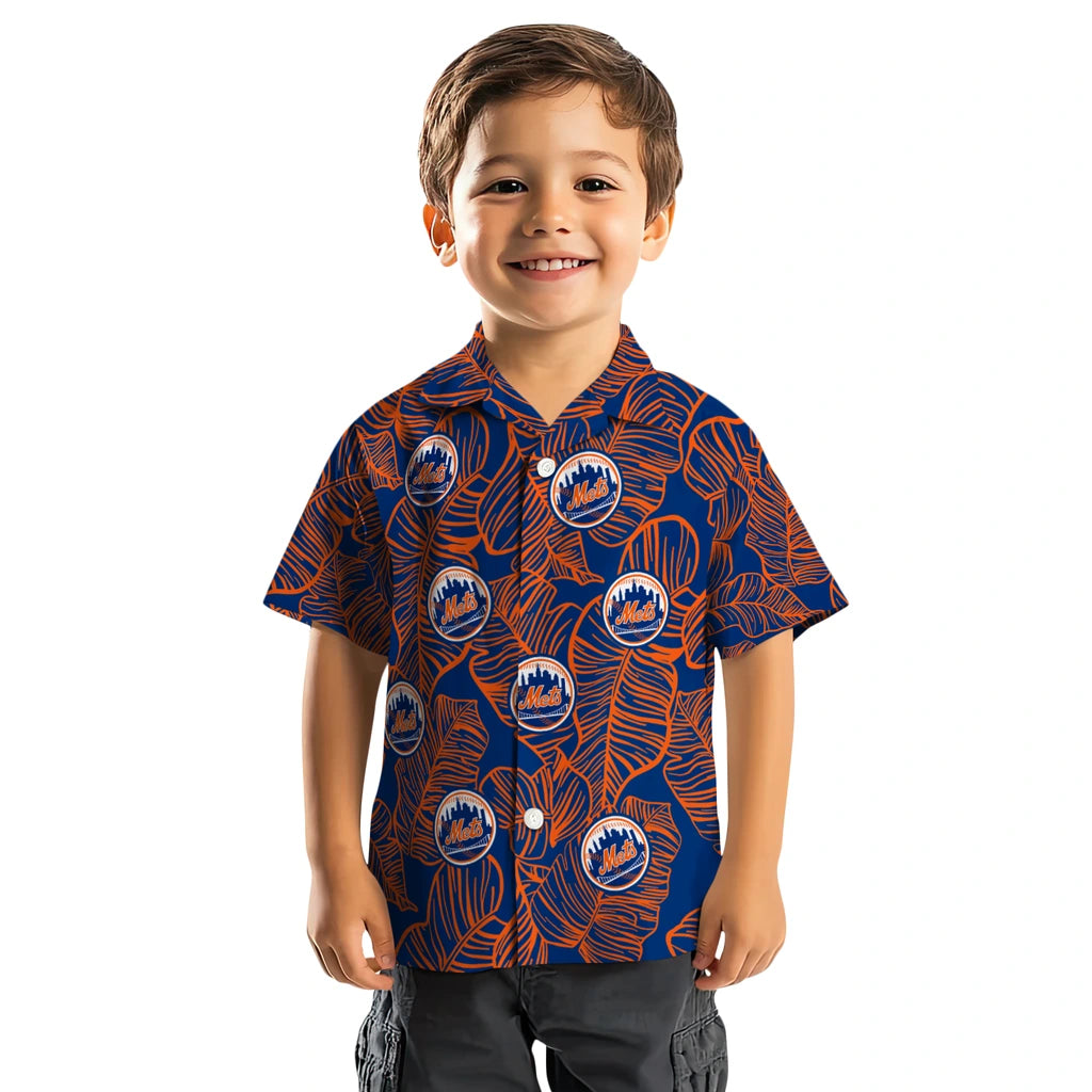 New York Mets Hawaiian Shirt - Leaf Outline | Hula Hawaiian Shirts