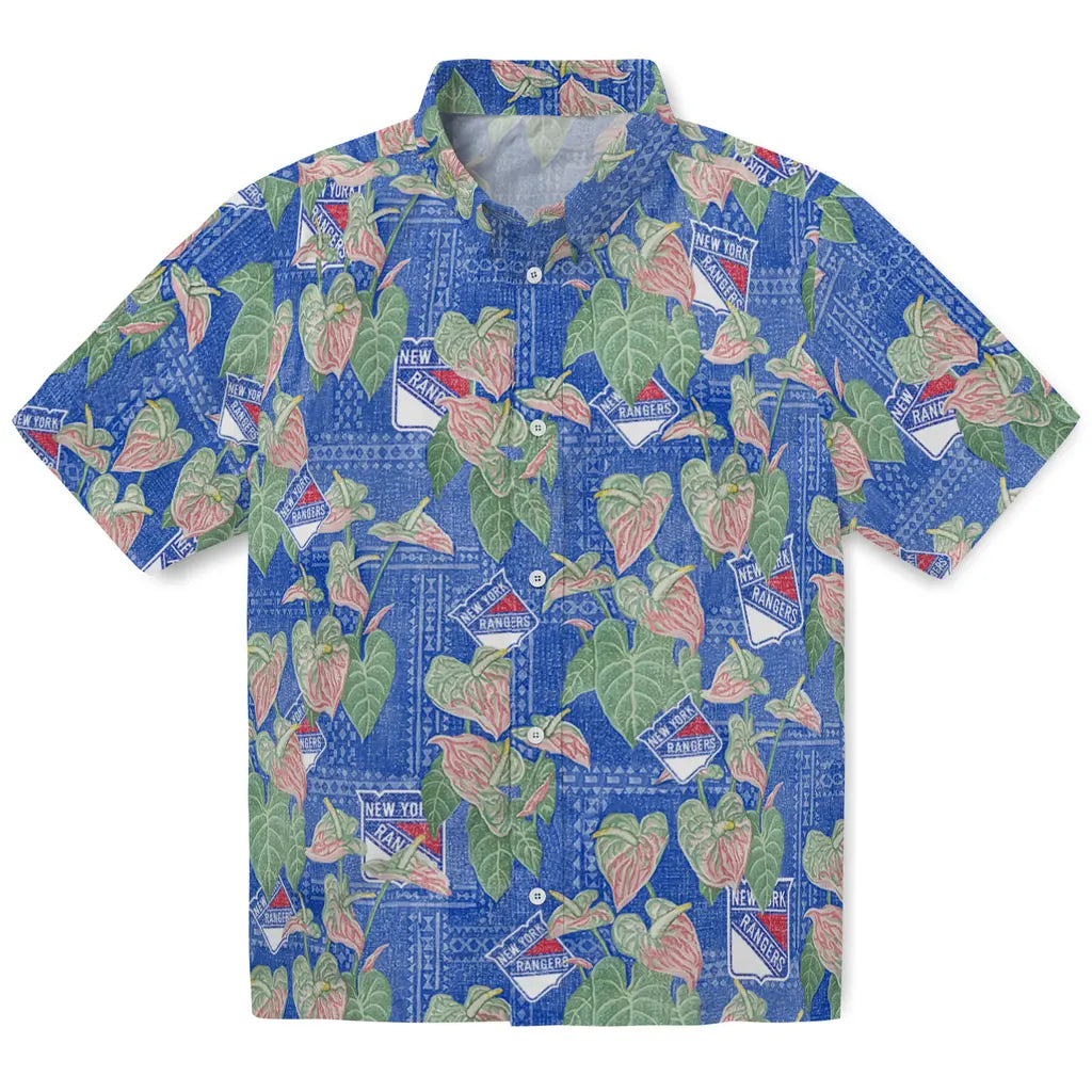 New York Rangers Hawaiian Shirt - Anthurium Overlay | Hula Hawaiian Shirts