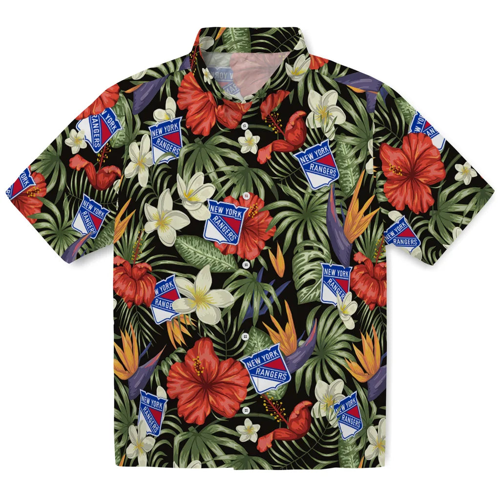 New York Rangers Hawaiian Shirt - Hawaii Floral Hibiscus | Hula Hawaiian Shirts