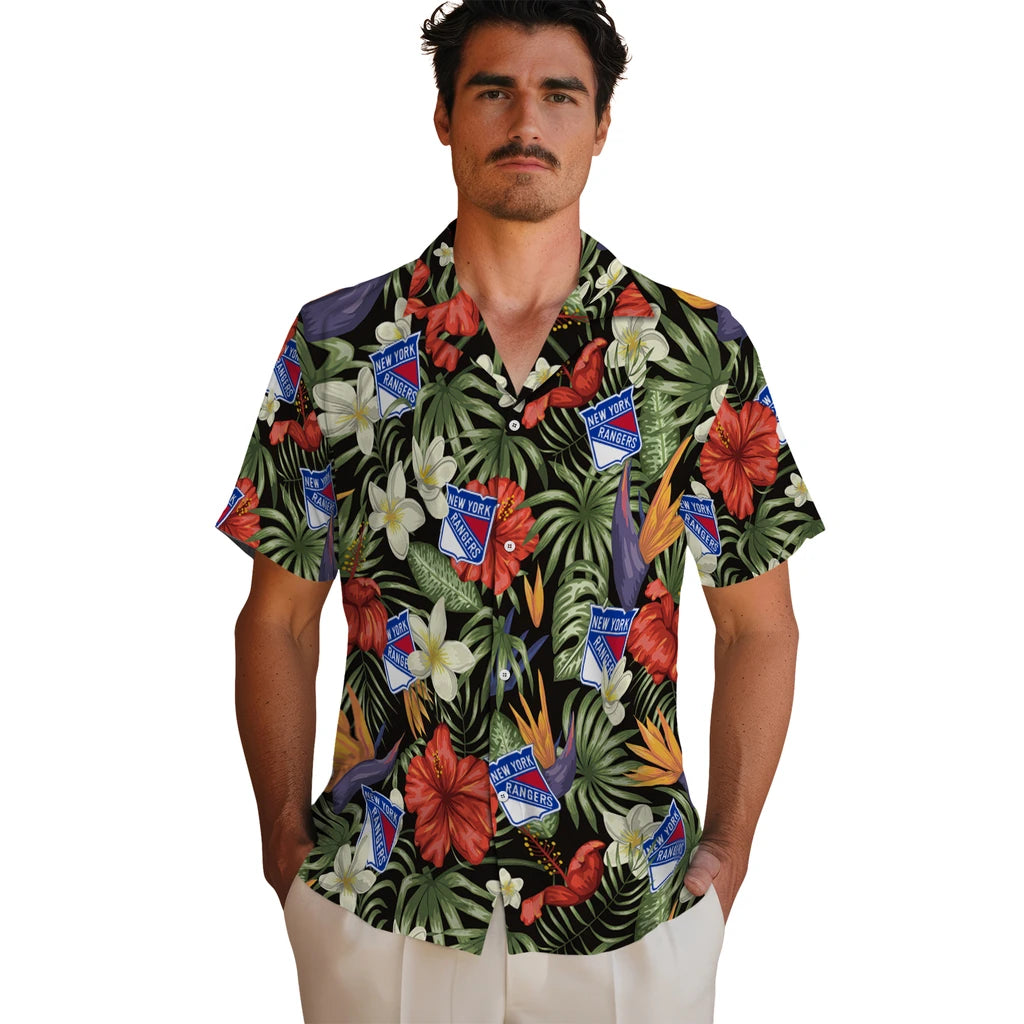 New York Rangers Hawaiian Shirt - Hawaii Floral Hibiscus | Hula Hawaiian Shirts