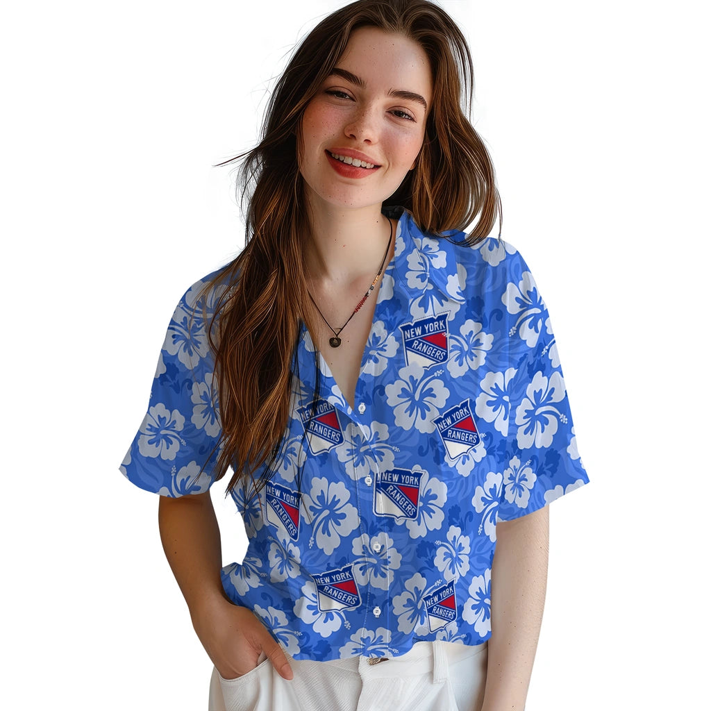 New York Rangers Hawaiian Shirt - Hibiscus Cluster | Hula Hawaiian Shirts
