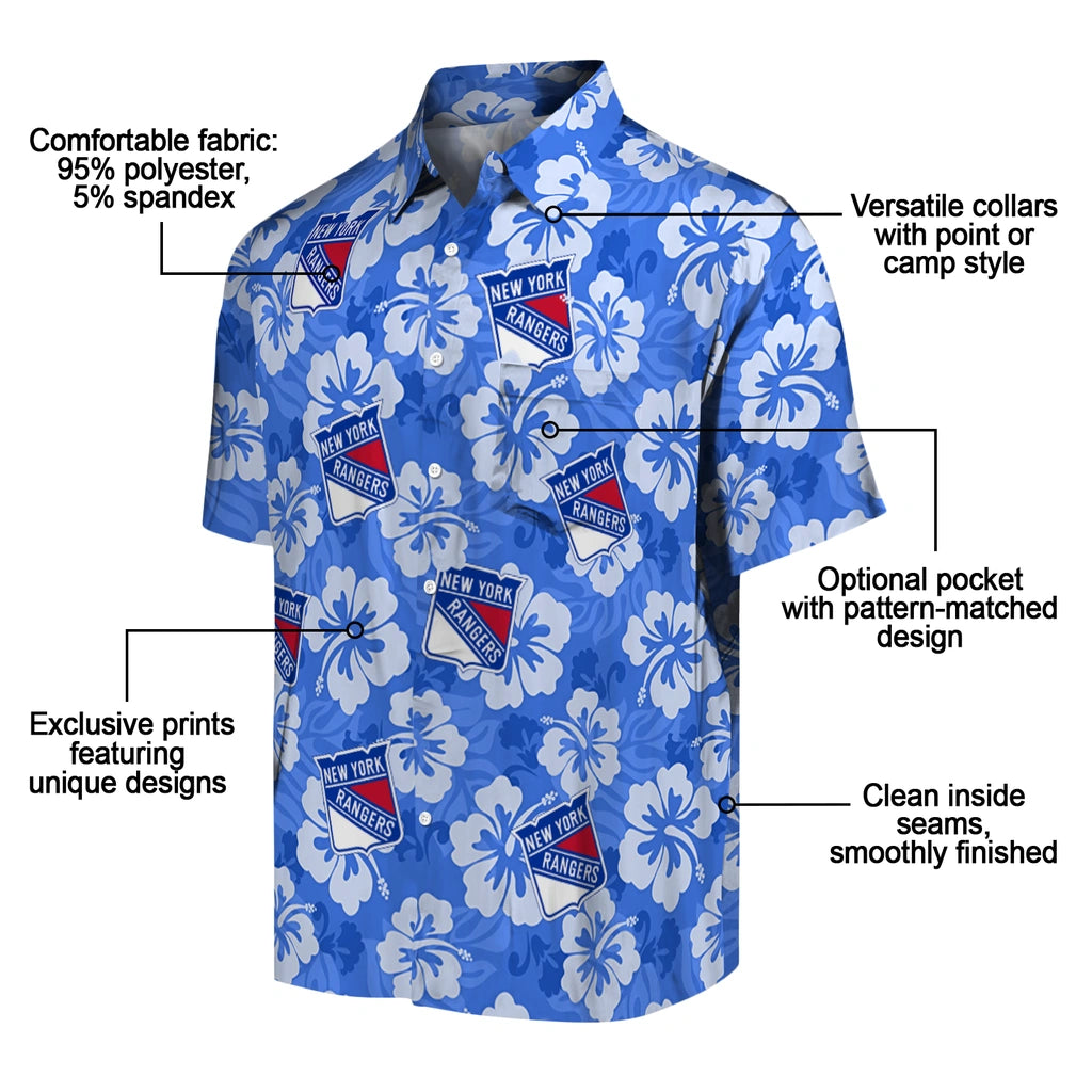 New York Rangers Hawaiian Shirt - Hibiscus Cluster | Hula Hawaiian Shirts