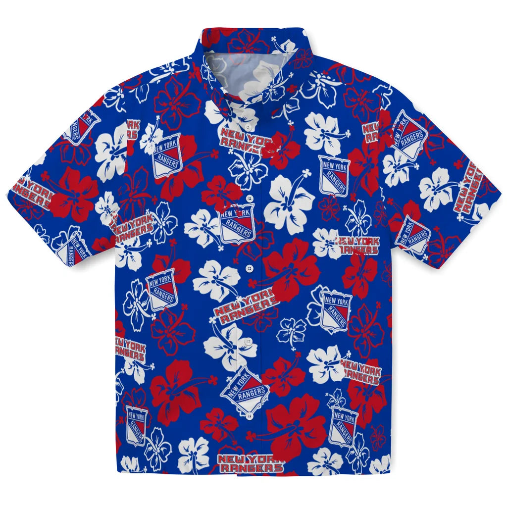 New York Rangers Hawaiian Shirt - Hibiscus Flower Design | Hula Hawaiian Shirts