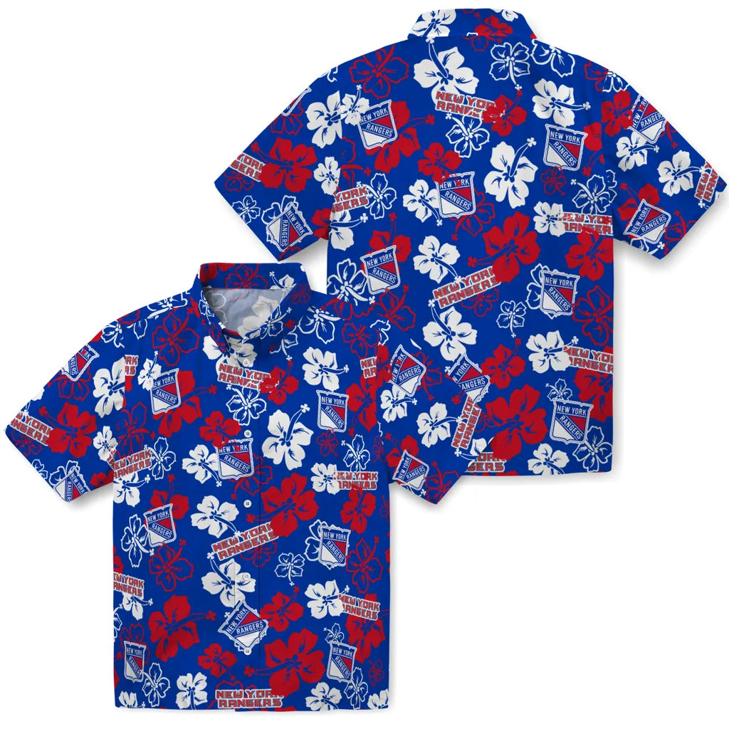 New York Rangers Hawaiian Shirt - Hibiscus Flower Design | Hula Hawaiian Shirts
