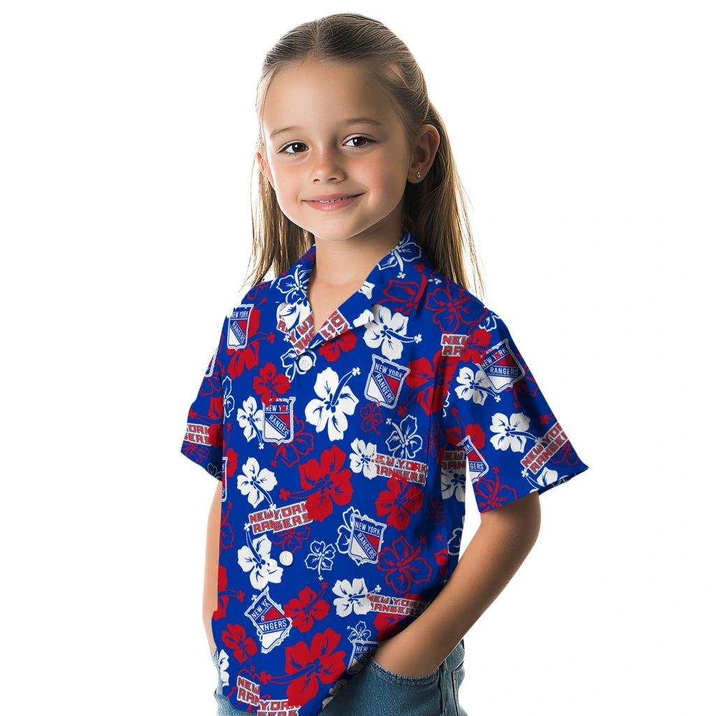 New York Rangers Hawaiian Shirt - Hibiscus Flower Design | Hula Hawaiian Shirts