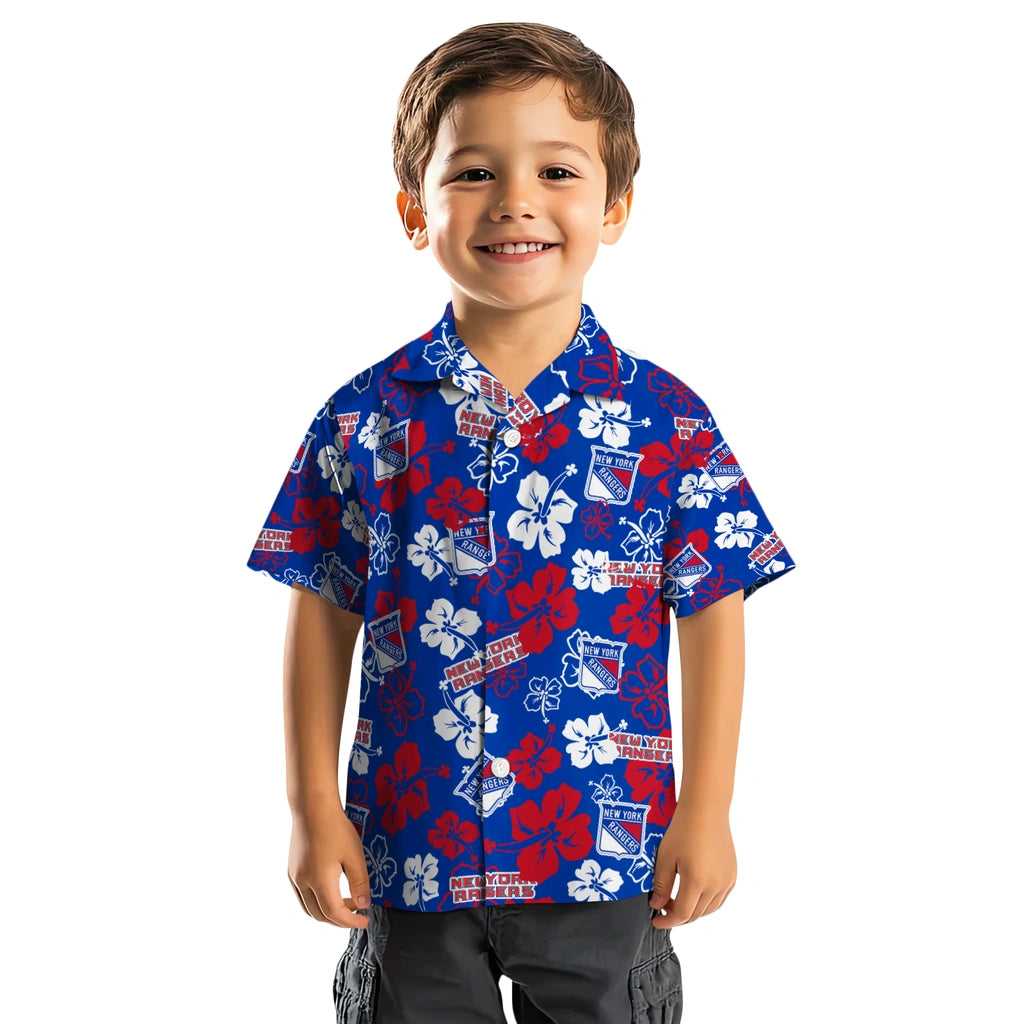 New York Rangers Hawaiian Shirt - Hibiscus Flower Design | Hula Hawaiian Shirts
