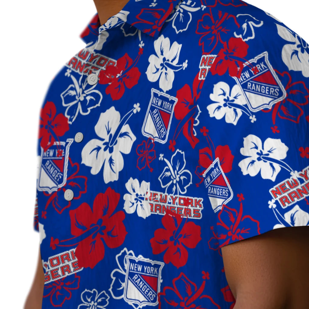 New York Rangers Hawaiian Shirt - Hibiscus Flower Design | Hula Hawaiian Shirts