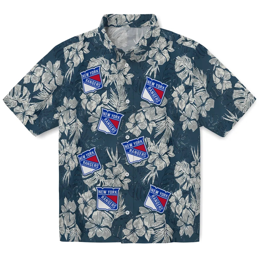New York Rangers Hawaiian Shirt - Hibiscus Flowers | Hula Hawaiian Shirts