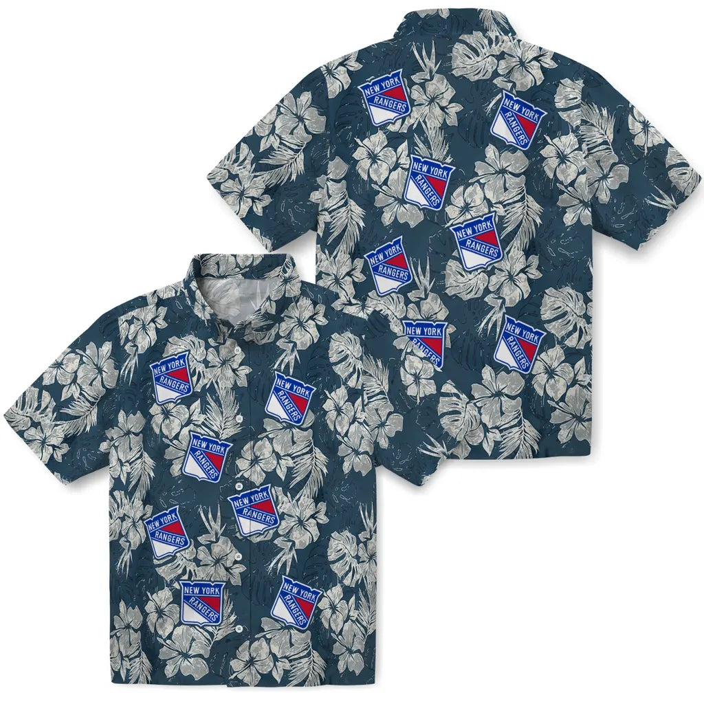 New York Rangers Hawaiian Shirt - Hibiscus Flowers | Hula Hawaiian Shirts