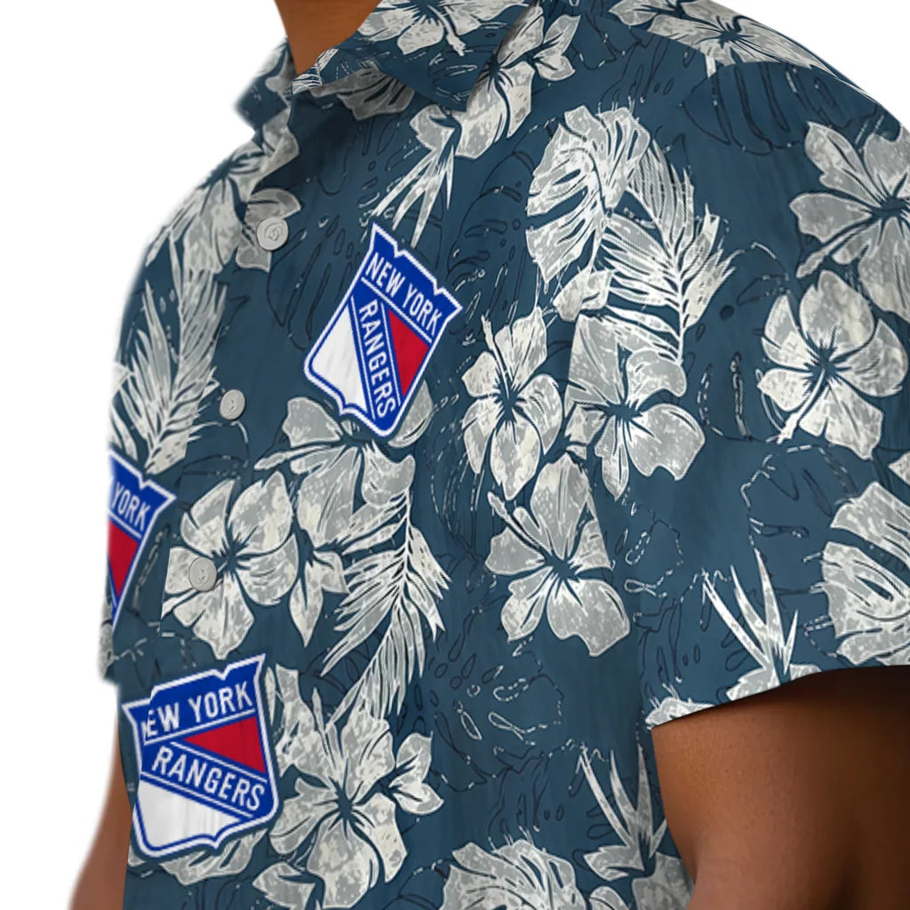 New York Rangers Hawaiian Shirt - Hibiscus Flowers | Hula Hawaiian Shirts