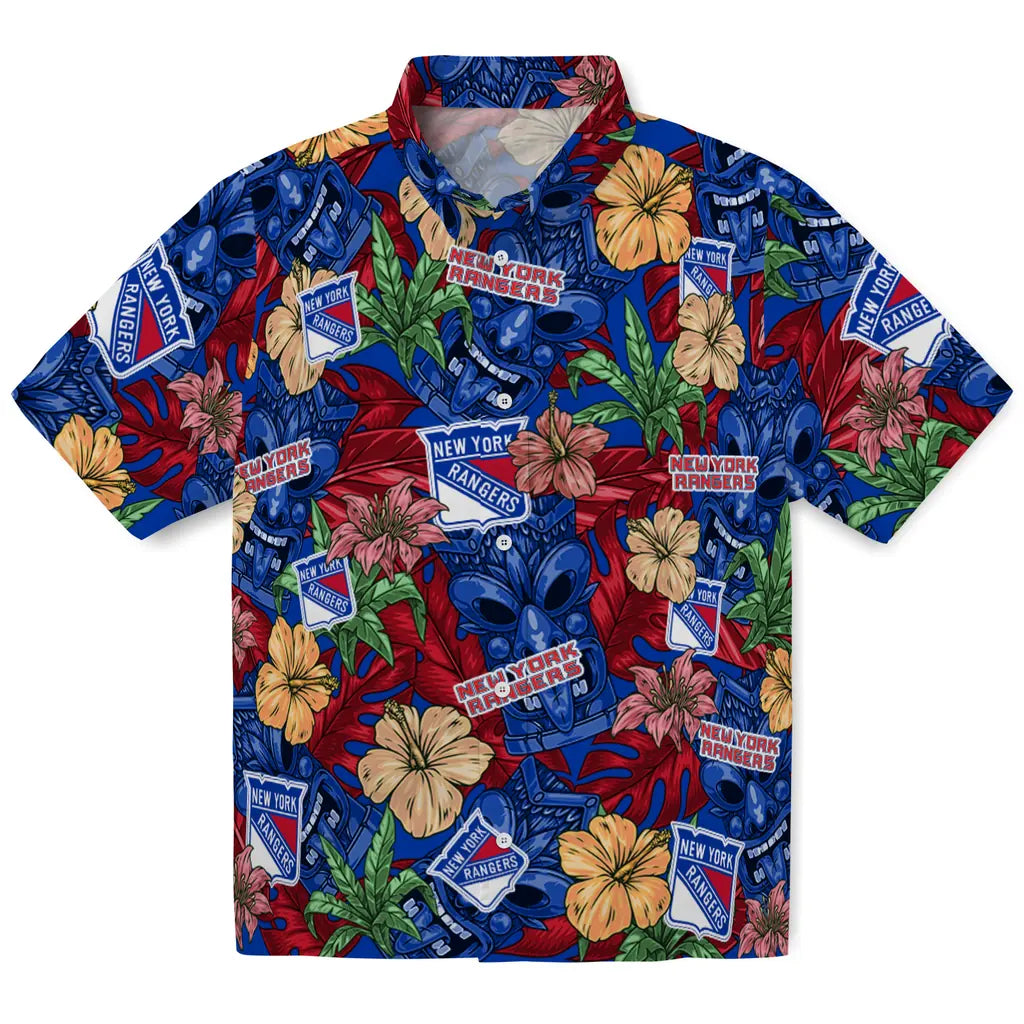 New York Rangers Hawaiian Shirt - Hibiscus Tiki Jungle | Hula Hawaiian Shirts