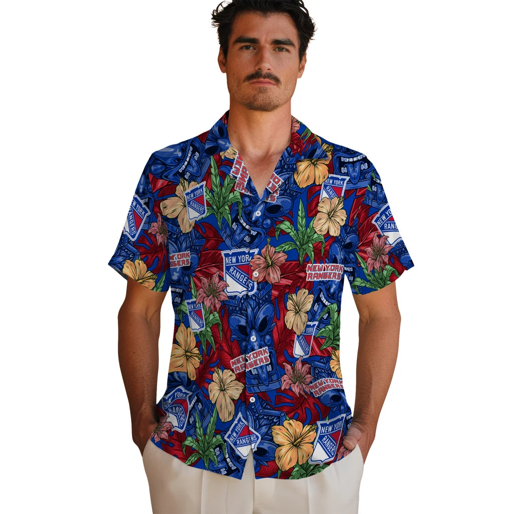 New York Rangers Hawaiian Shirt - Hibiscus Tiki Jungle | Hula Hawaiian Shirts