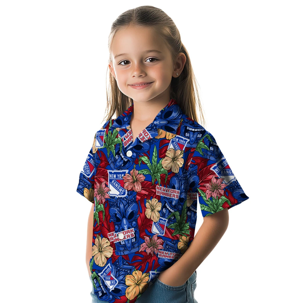 New York Rangers Hawaiian Shirt - Hibiscus Tiki Jungle | Hula Hawaiian Shirts