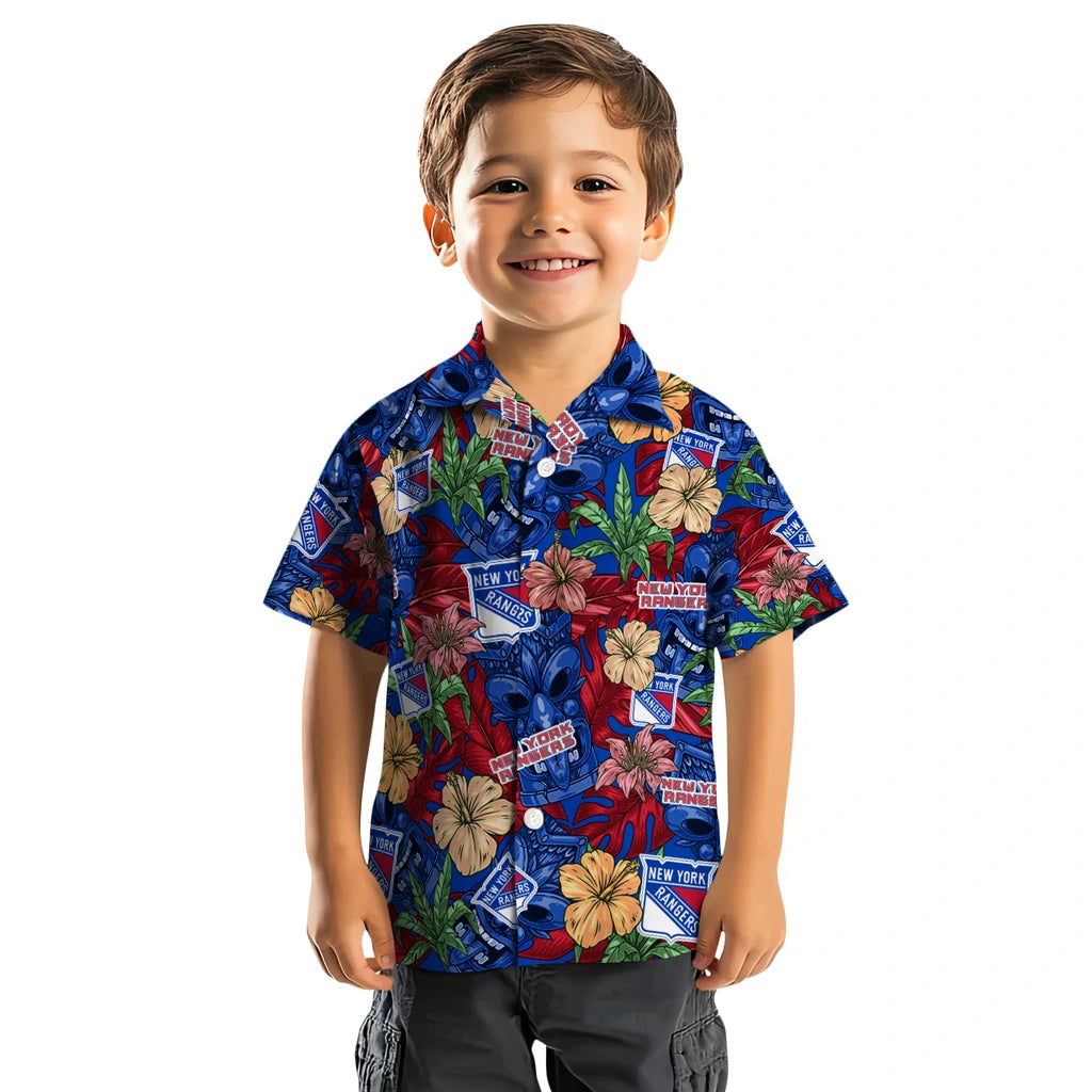 New York Rangers Hawaiian Shirt - Hibiscus Tiki Jungle | Hula Hawaiian Shirts