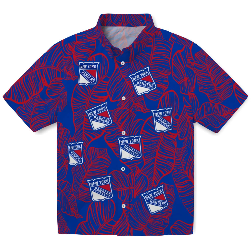 New York Rangers Hawaiian Shirt - Leaf Outline | Hula Hawaiian Shirts