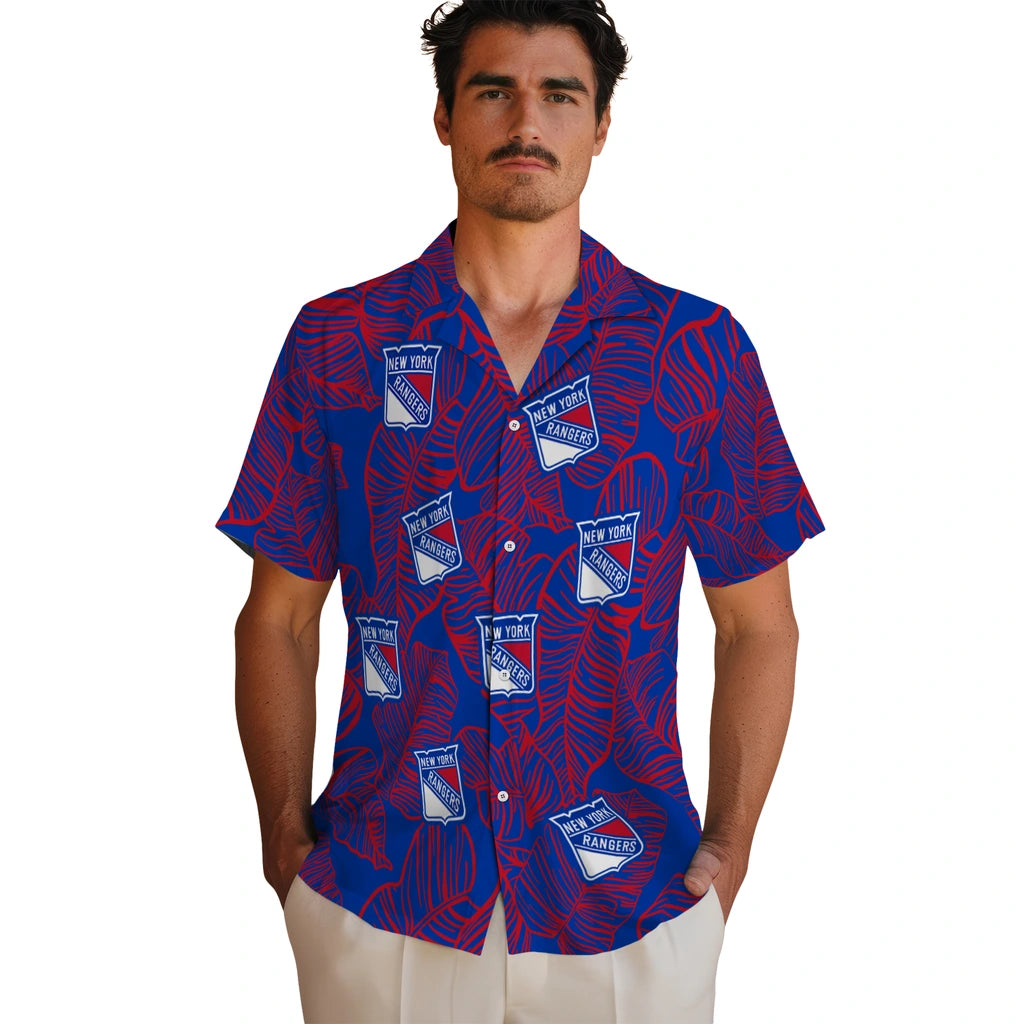 New York Rangers Hawaiian Shirt - Leaf Outline | Hula Hawaiian Shirts