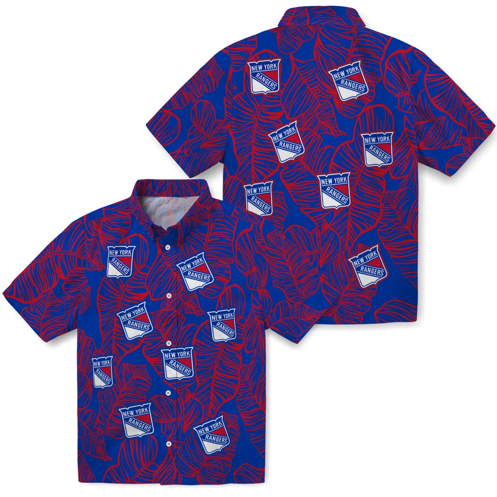 New York Rangers Hawaiian Shirt - Leaf Outline | Hula Hawaiian Shirts