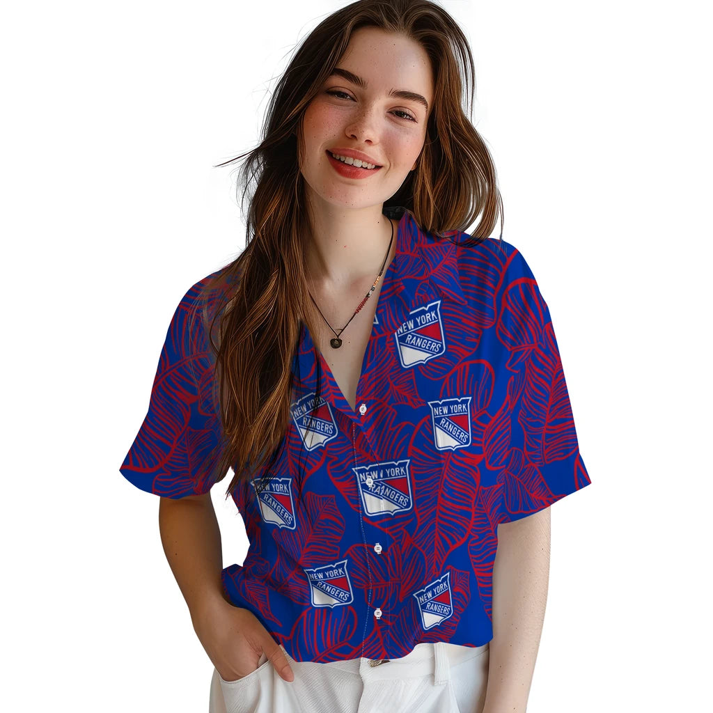 New York Rangers Hawaiian Shirt - Leaf Outline | Hula Hawaiian Shirts