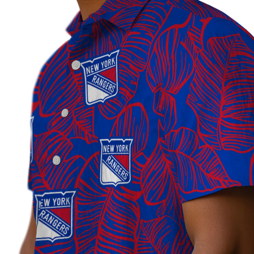 New York Rangers Hawaiian Shirt - Leaf Outline | Hula Hawaiian Shirts