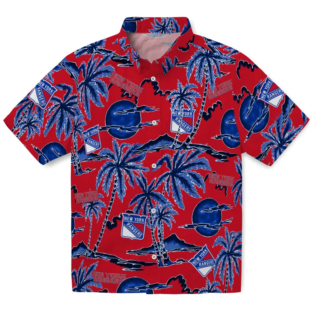 New York Rangers Hawaiian Shirt - Palm Sunset | Hula Hawaiian Shirts