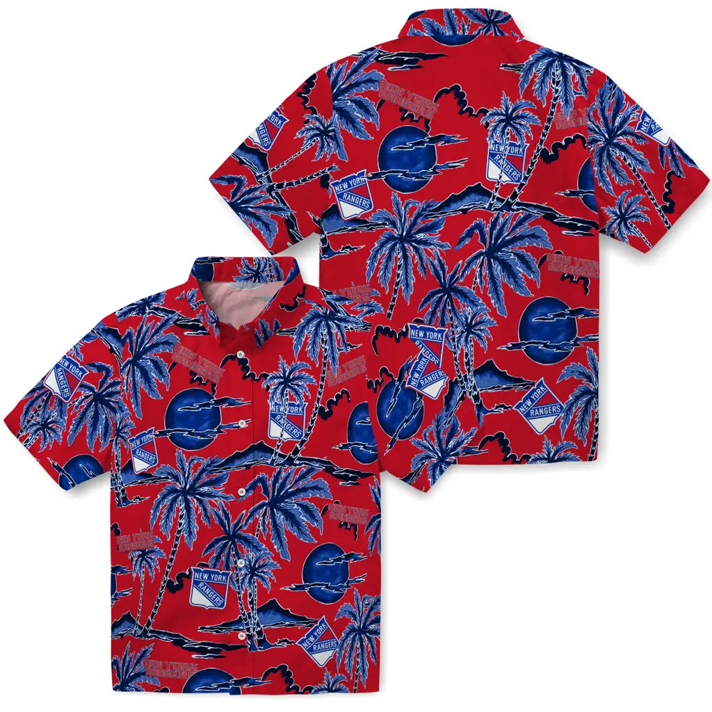 New York Rangers Hawaiian Shirt - Palm Sunset | Hula Hawaiian Shirts