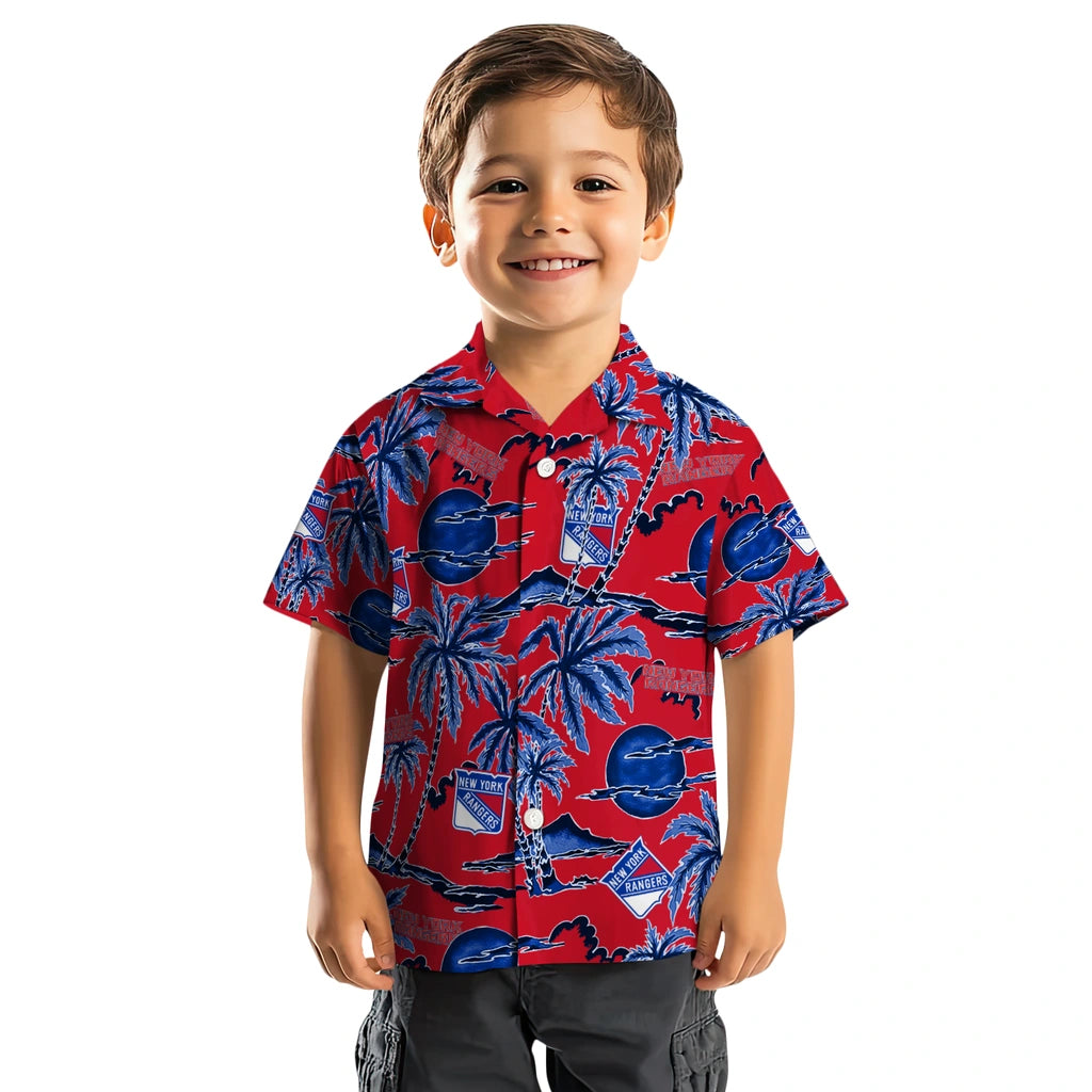 New York Rangers Hawaiian Shirt - Palm Sunset | Hula Hawaiian Shirts