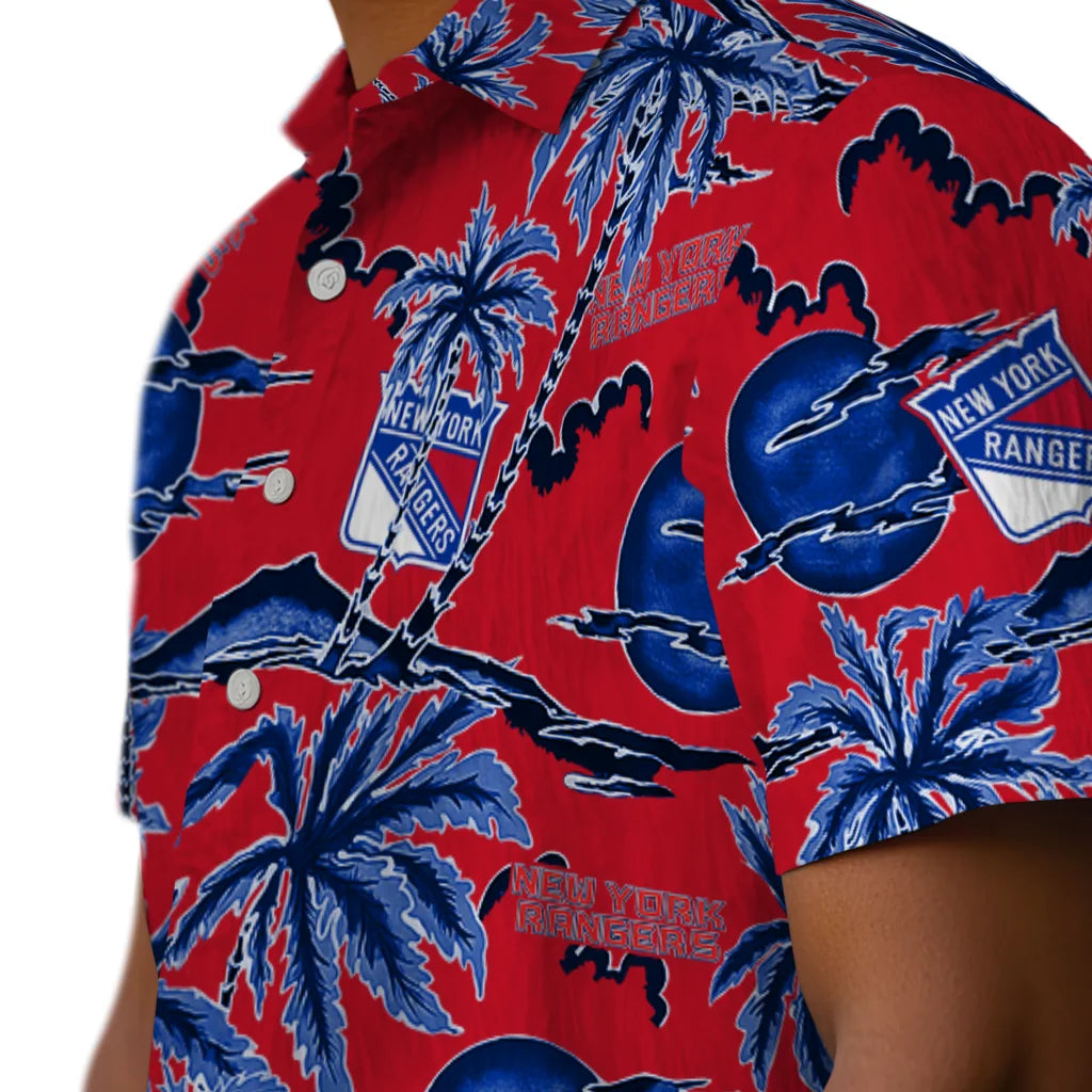 New York Rangers Hawaiian Shirt - Palm Sunset | Hula Hawaiian Shirts