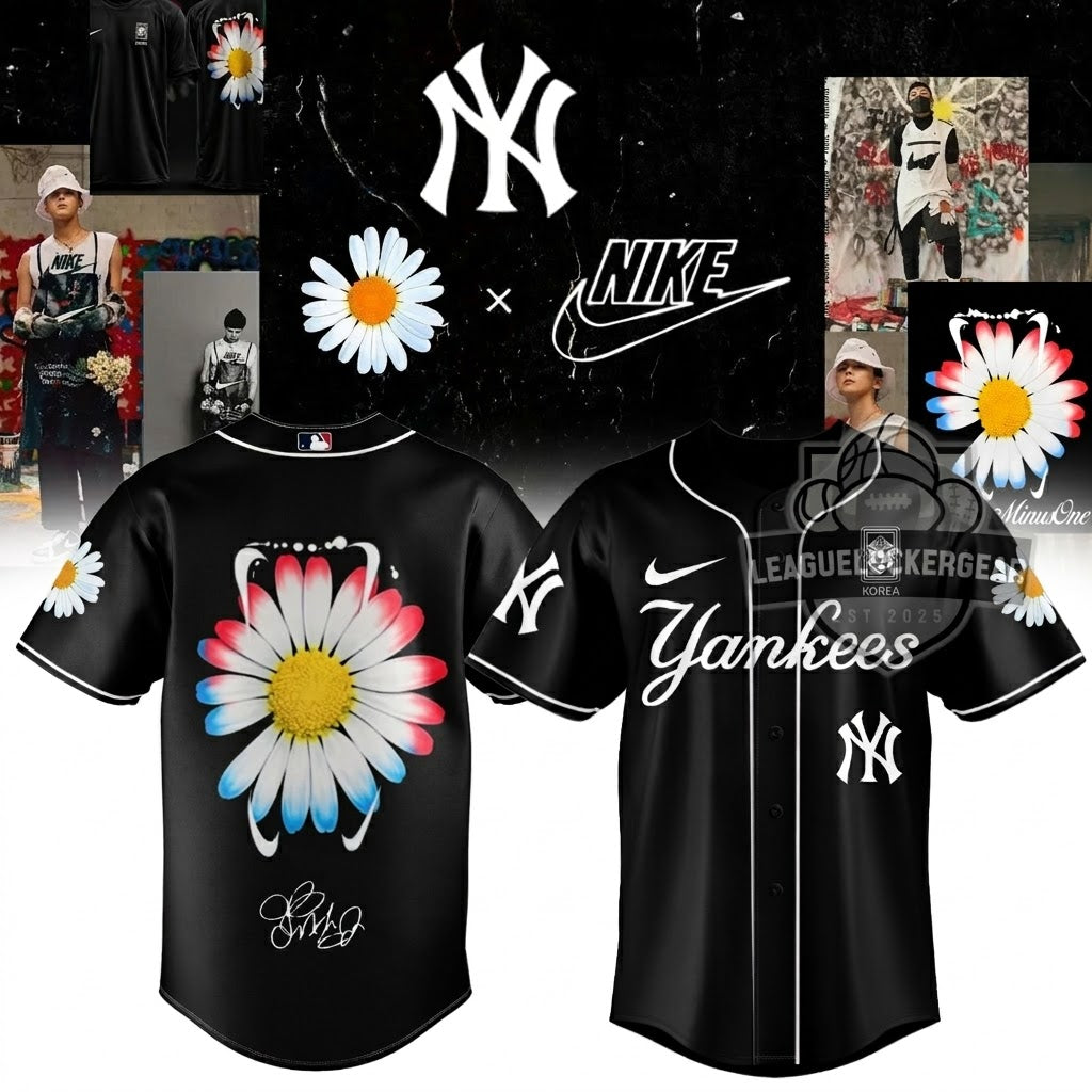 New York Yankees G-DRAGON Daisy Flower Baseball Jersey - LeagueLockerGear